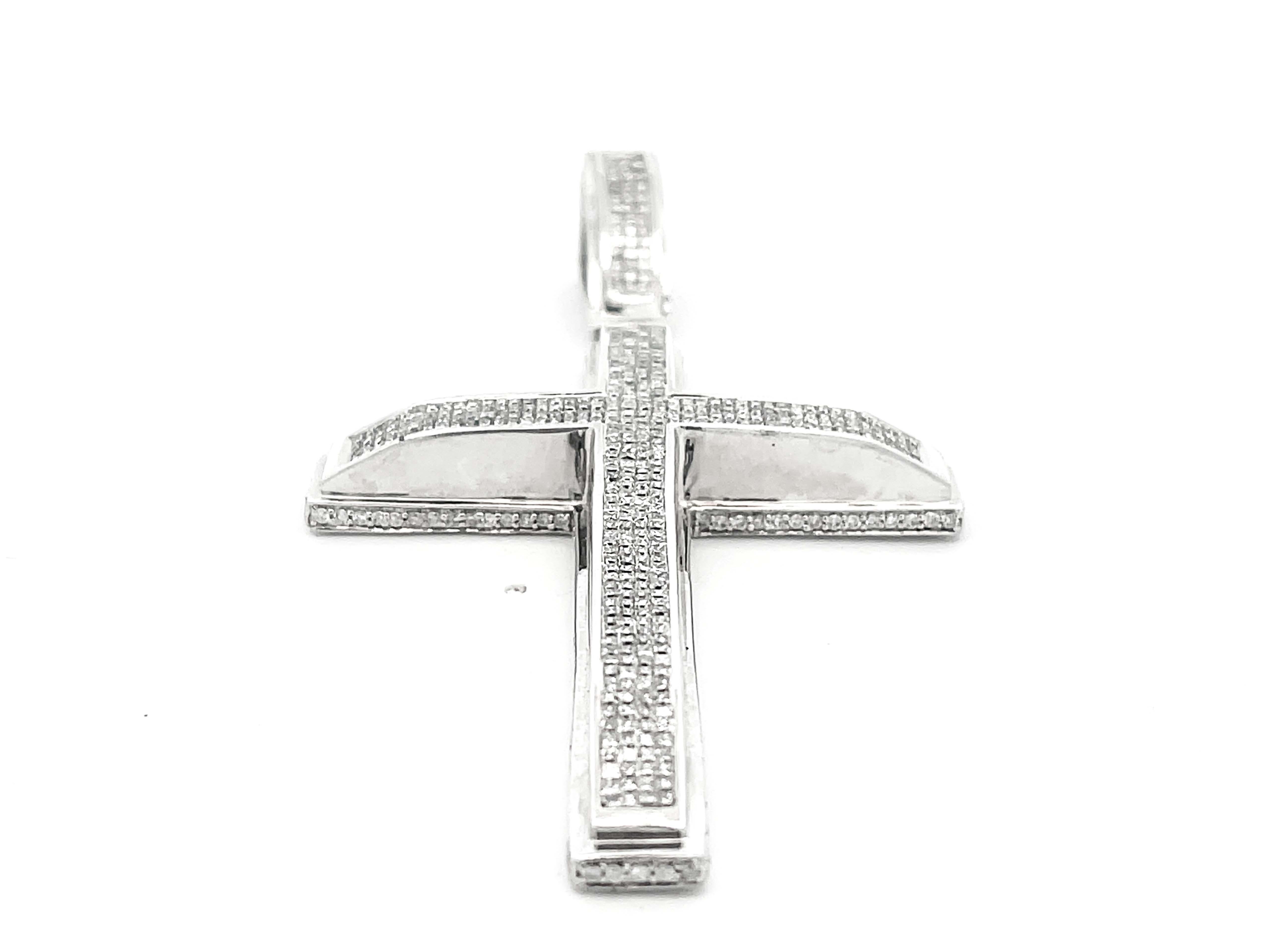 Brilliant Cut Diamond Cross Pendant in 14k White Gold For Sale