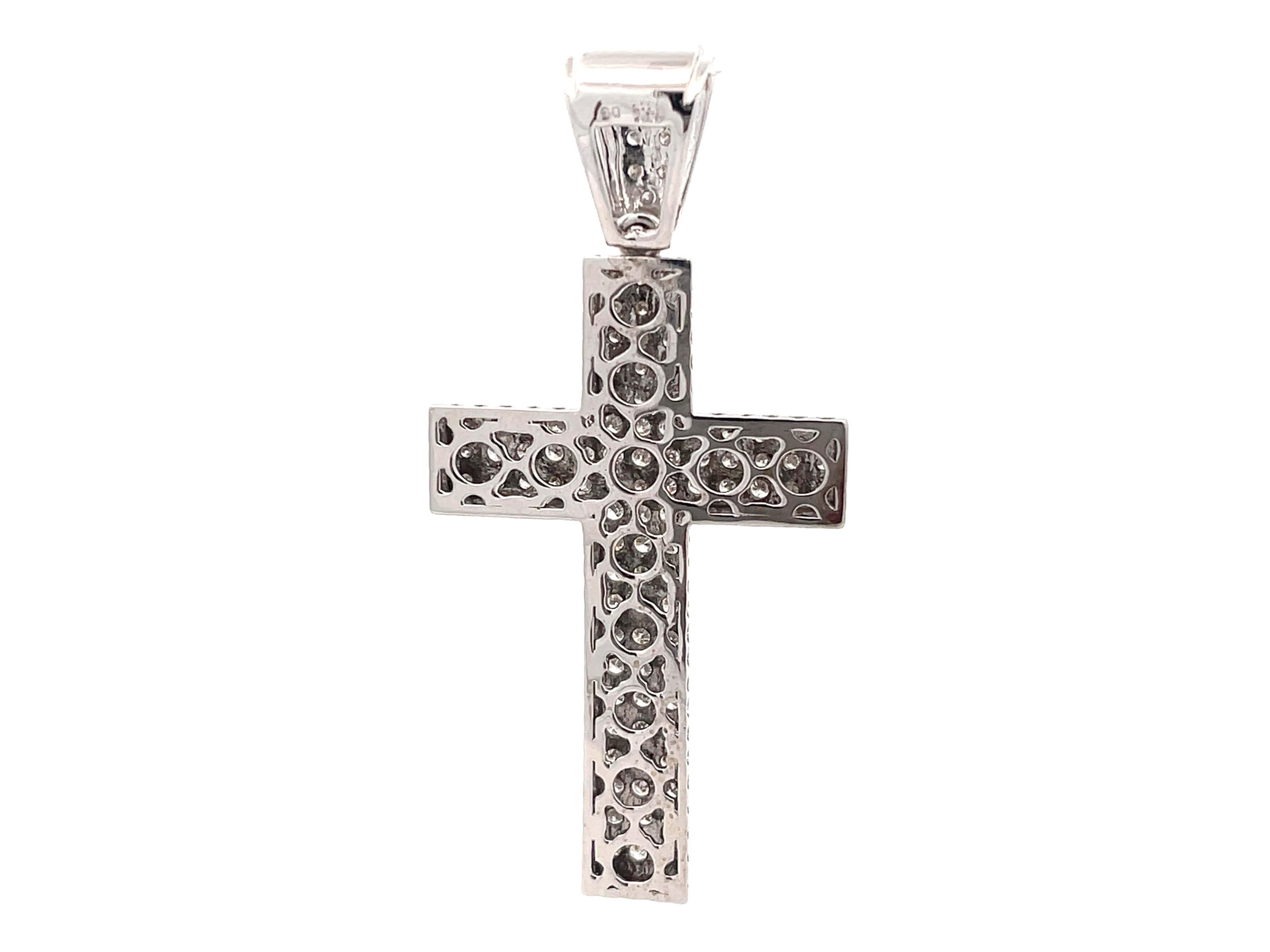 Women's or Men's Diamond Cross Pendant in 14k White Gold For Sale