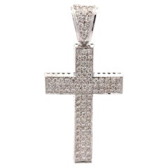 Pendentif croix en or blanc 14k avec diamants