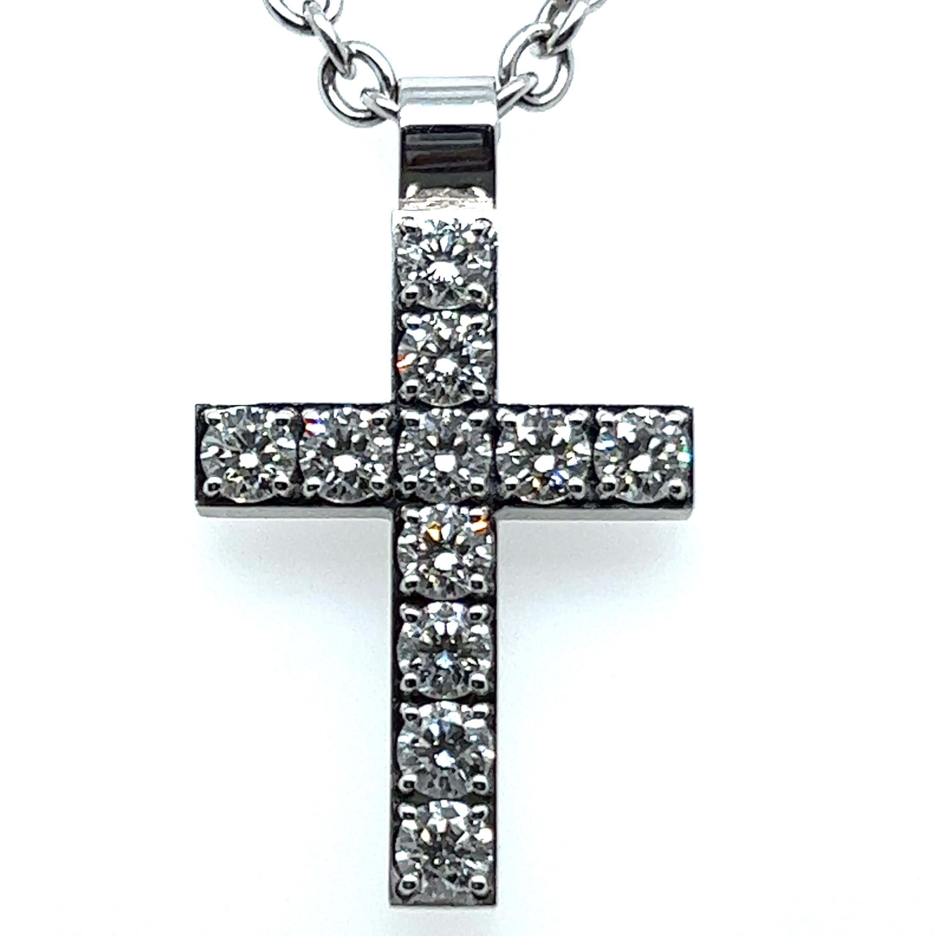 Contemporary Diamond Cross Pendant in 18 Karat White Gold For Sale