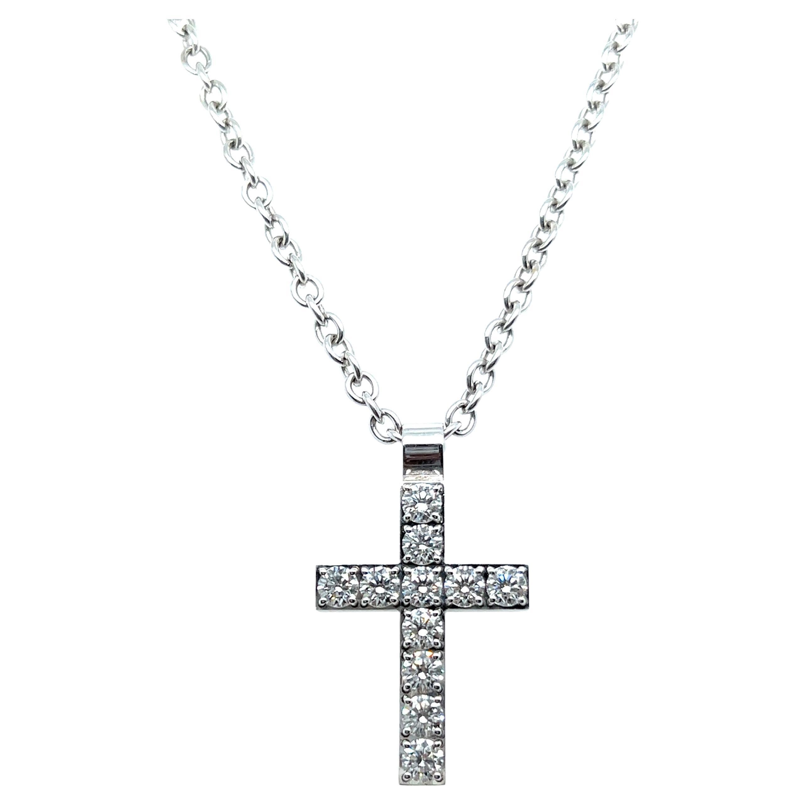 Diamond Cross Pendant in 18 Karat White Gold For Sale
