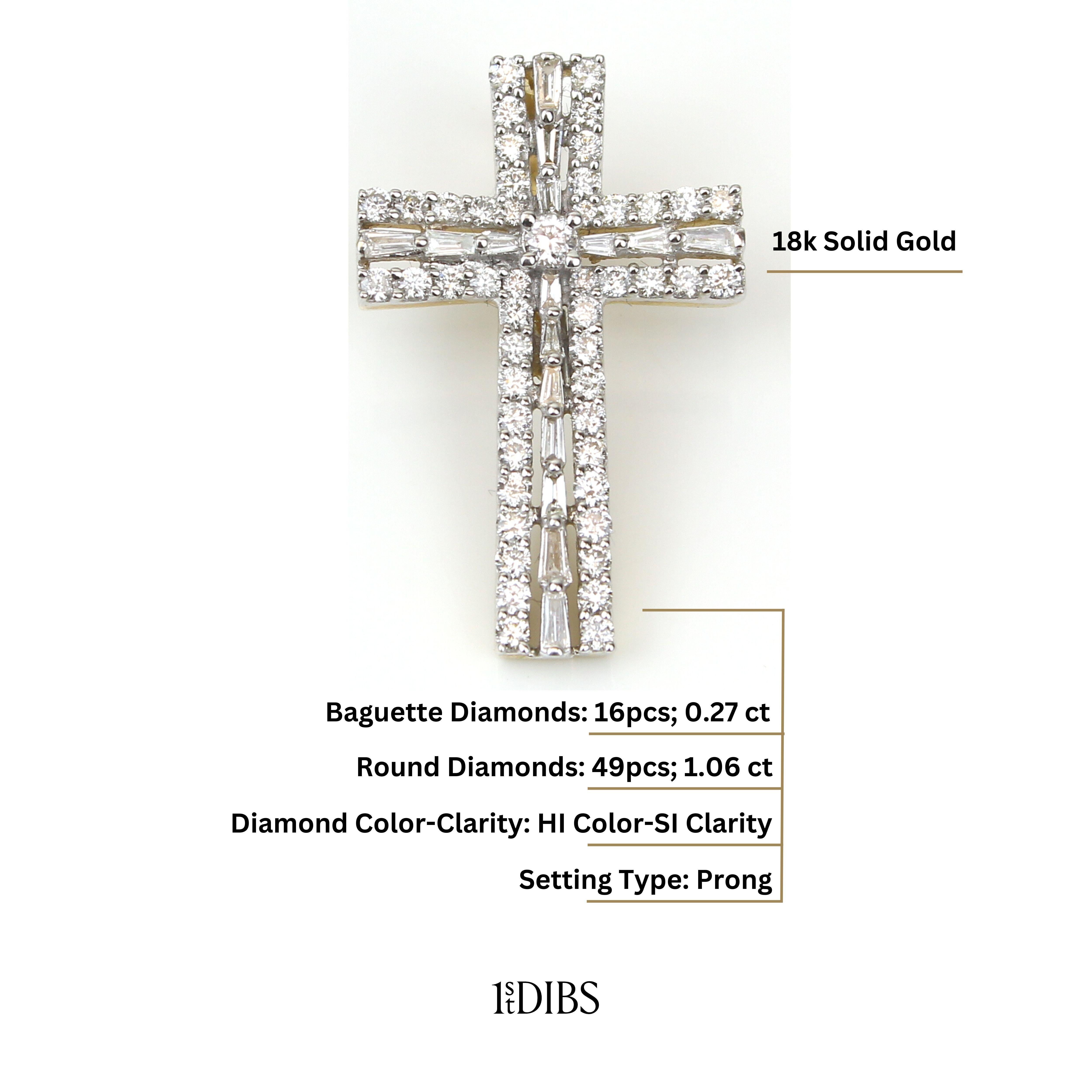 Diamond Cross Pendant in 18K Solid Gold For Sale 1