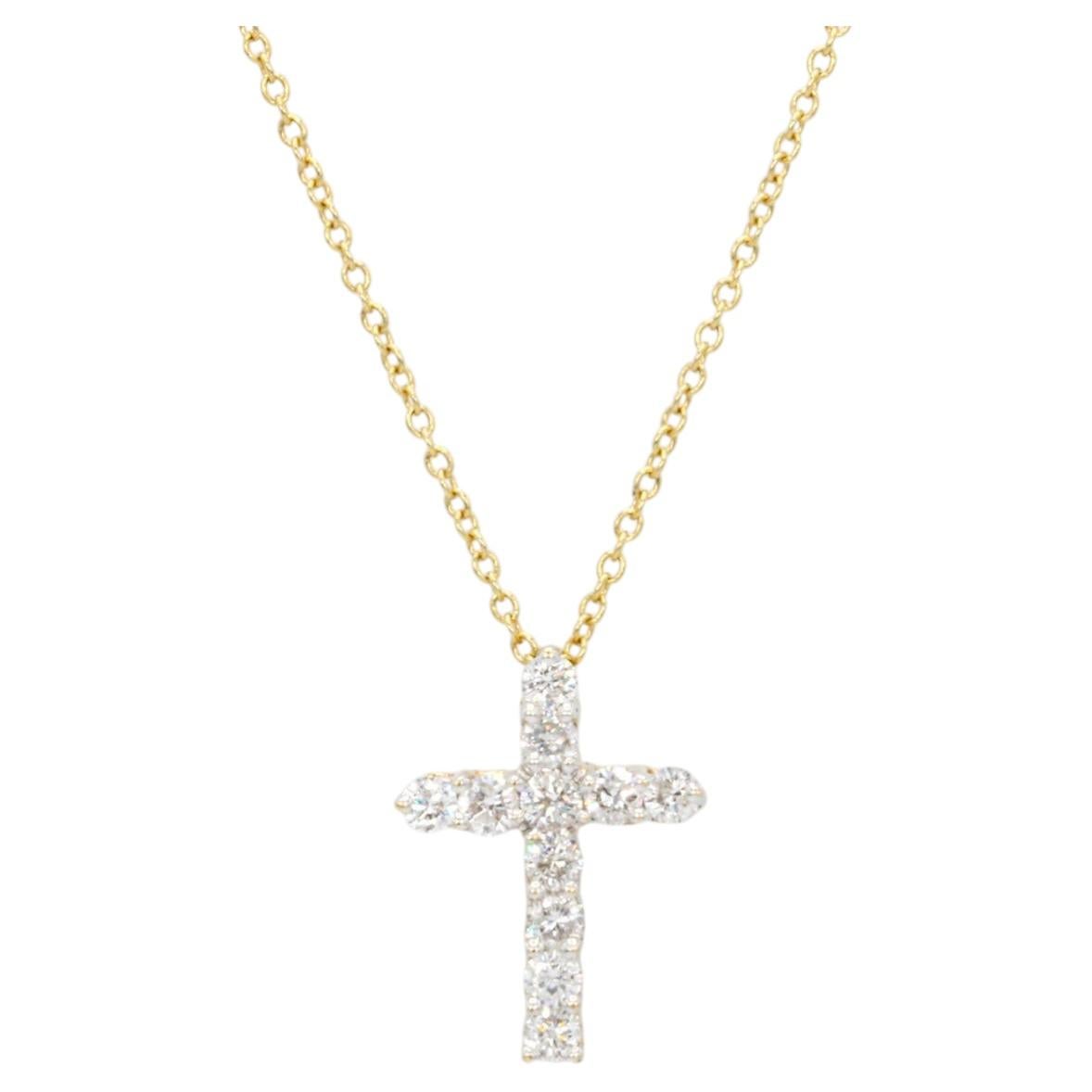 Collana con ciondolo a forma di croce con diamanti in oro giallo 18 carati