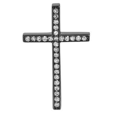 Diamond Cross Pendant in Black Rhodium Plated Sterling Silver For Sale