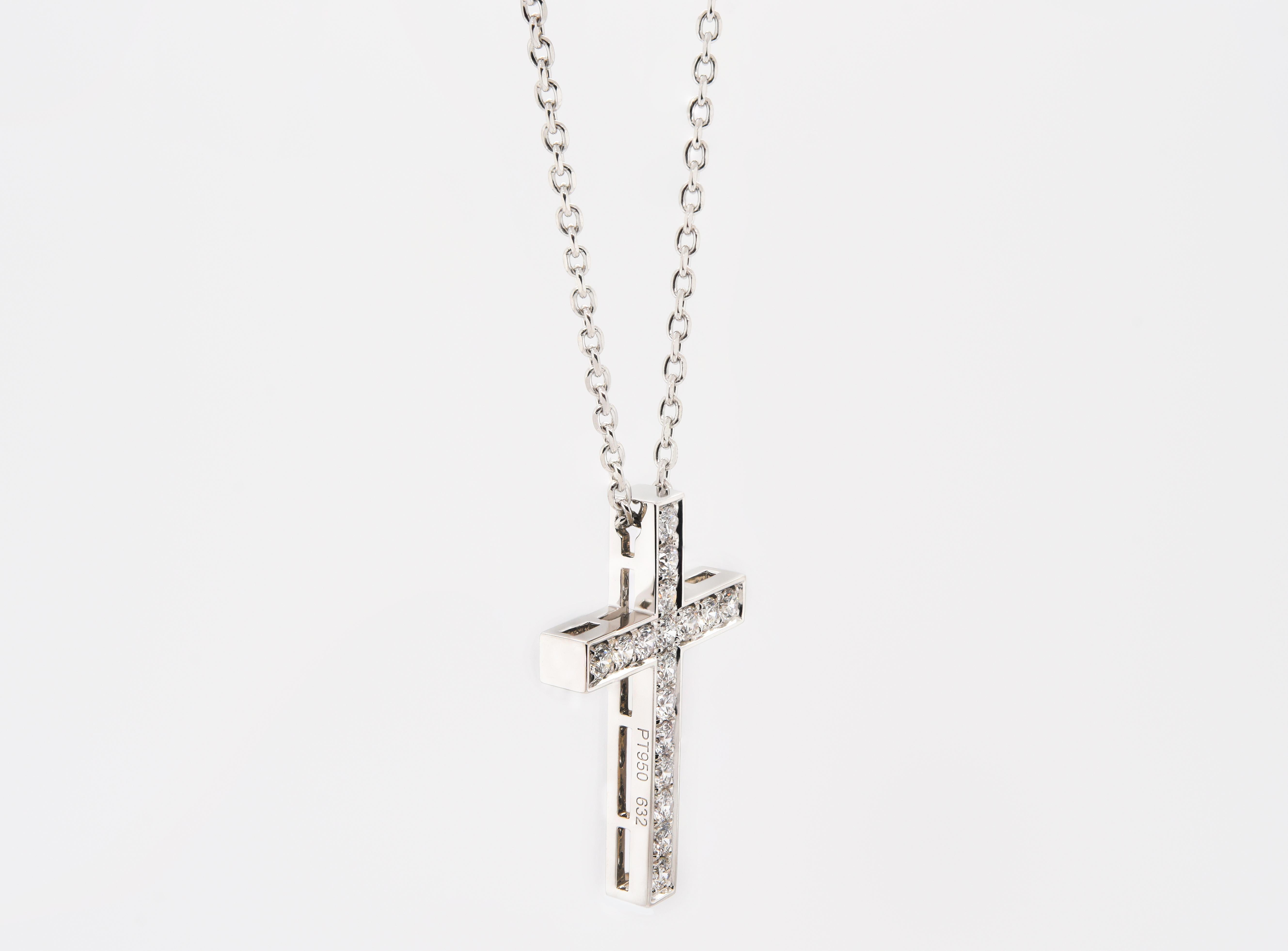 Diamond cross with .30pts in diamonds set in 2 grams of platinum on a platinum chain. This Cross can be custom made in any gemstone.