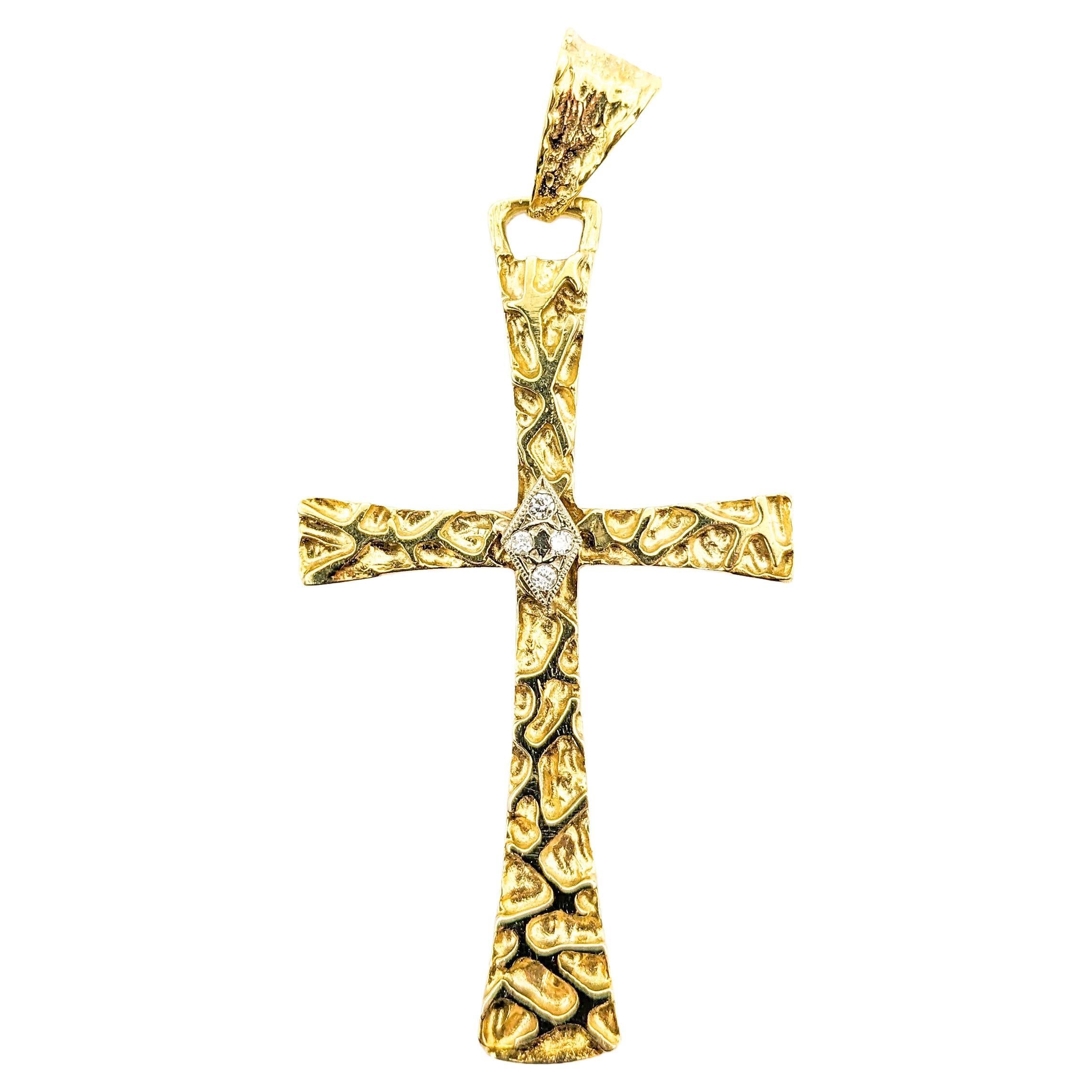 Diamond Cross Pendant In Yellow Gold For Sale