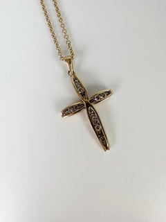 Diamond Cross Pendant Necklace 10K Yellow Gold Minimalistic Cross Channel Set