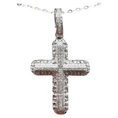 Collier pendentif croix diamantée en or blanc 14K 0.24ctw 18in New