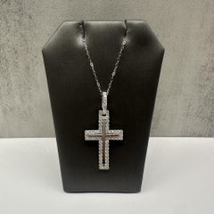 Diamant-Kreuz-Anhänger-Halskette 14K Weißgold 1,20ctw 18in New