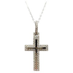 Diamant-Kreuz-Anhänger-Halskette 14K Weißgold 1,20ctw 18in New