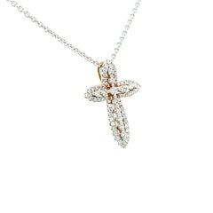 Diamond Cross Pendant Necklace 18K White Gold