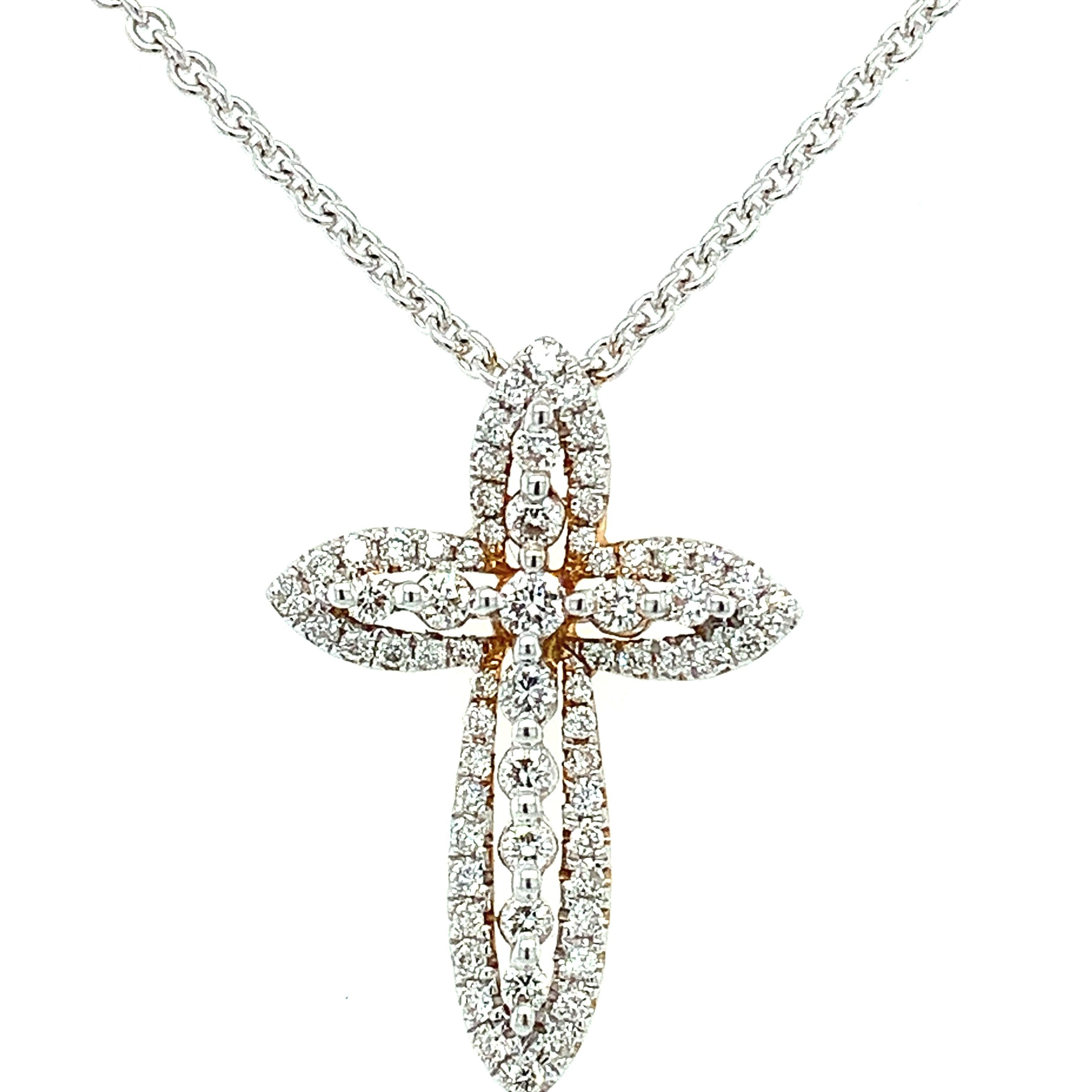 Art Deco Diamond Cross Pendant Necklace 18K White Gold For Sale