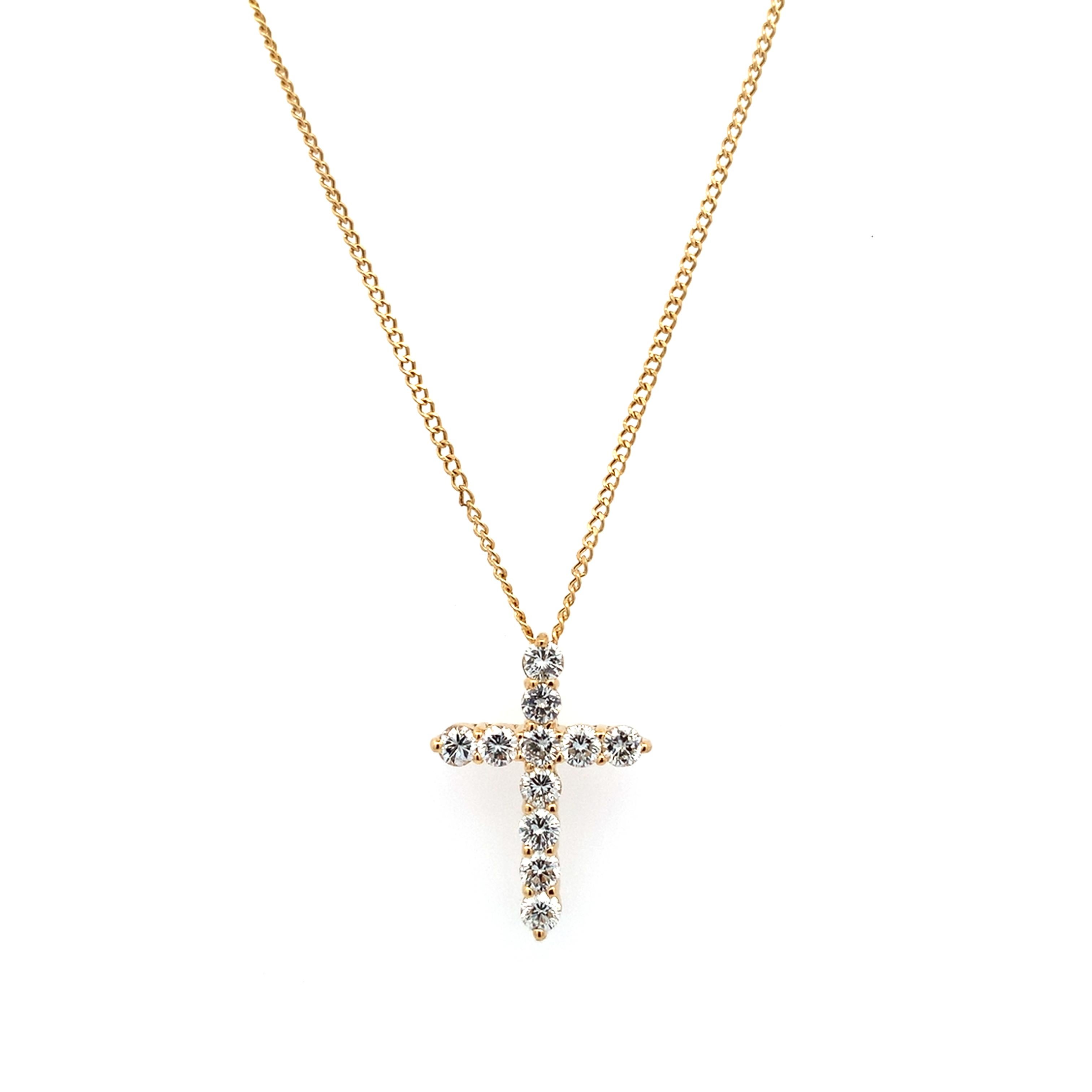 Collier pendentif croix en or jaune 18 carats et diamants Neuf - En vente à London, GB