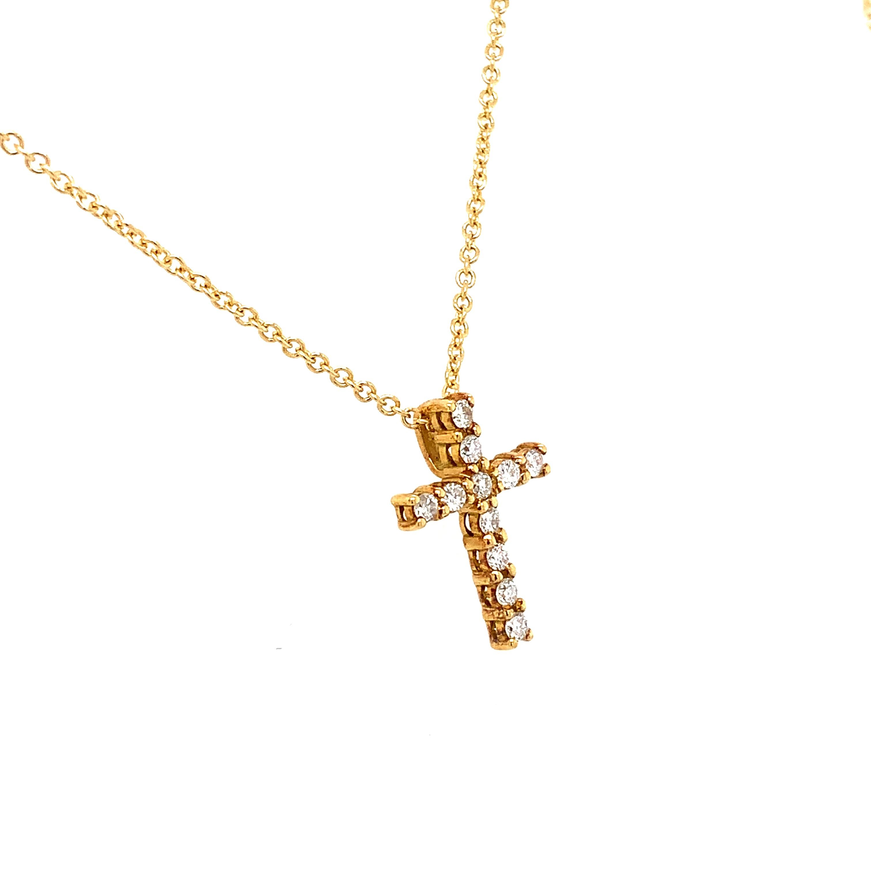 Diamond cross pendant necklace 18k yellow gold In New Condition For Sale In London, GB