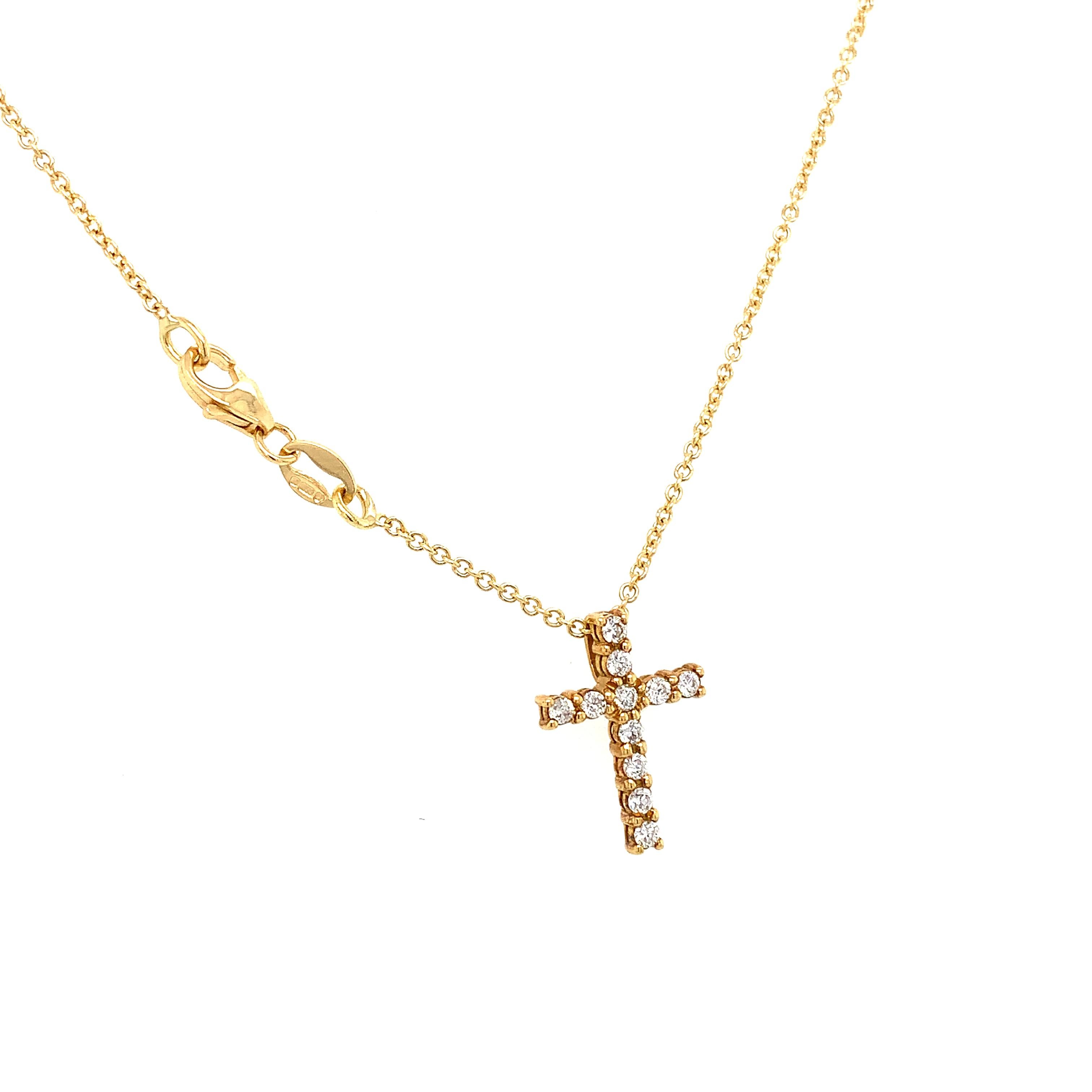 Women's or Men's Diamond cross pendant necklace 18k yellow gold For Sale