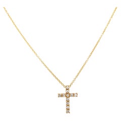 Diamond cross pendant necklace 18k yellow gold