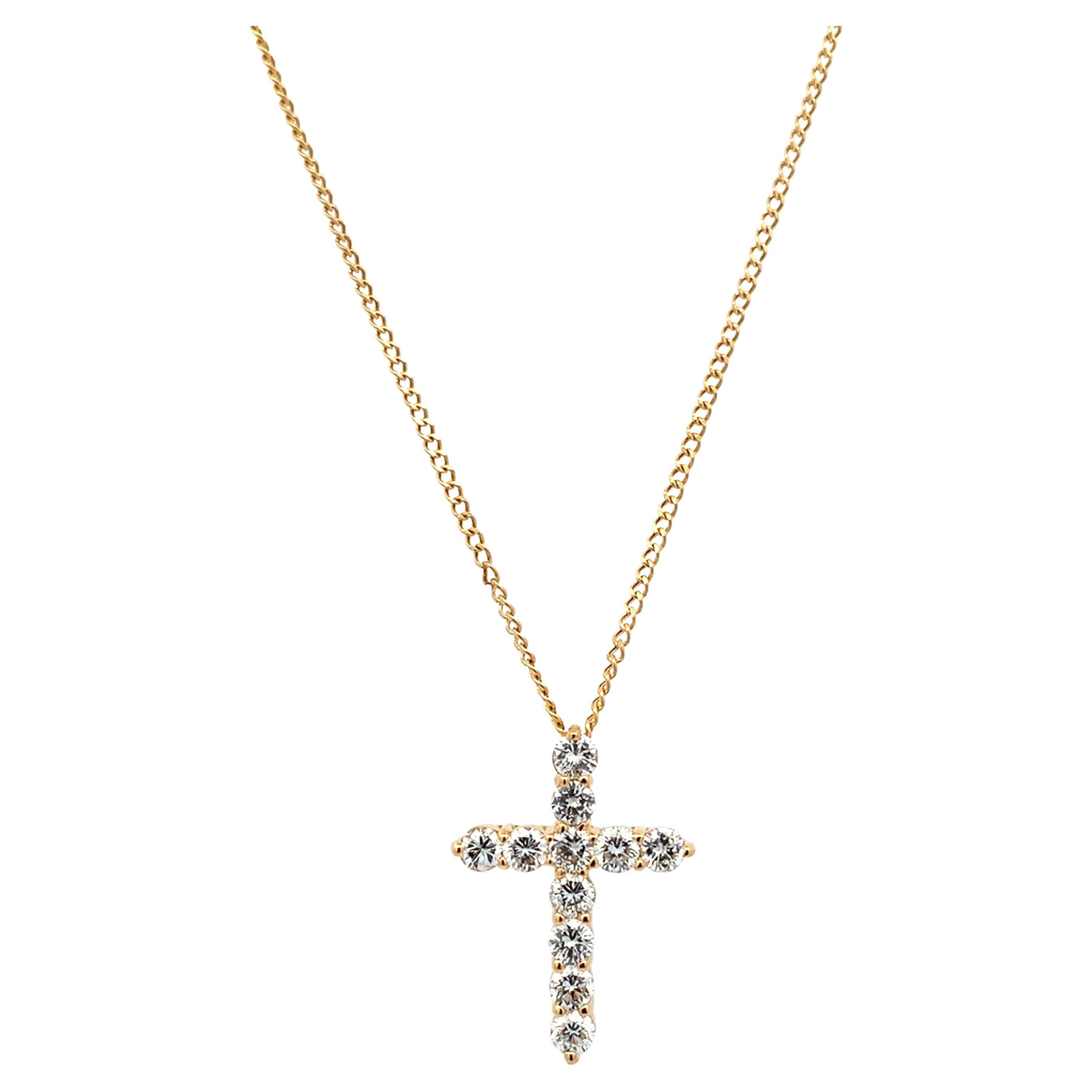 Diamond cross pendant necklace 18k yellow gold