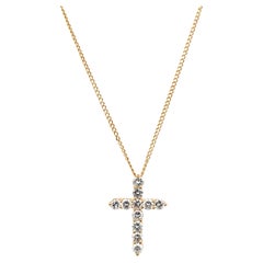 Diamond cross pendant necklace 18k yellow gold