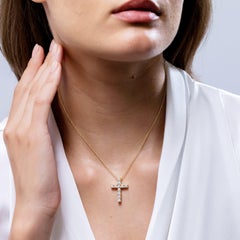 Diamond Cross Pendant Necklace in 14K Solid Gold, 1.16 CTW Flat Prong-Set
