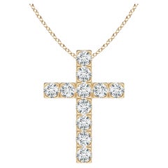 Diamond Cross Pendant Necklace in 14K Solid Gold, 1.16 CTW Flat Prong-Set