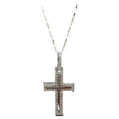 Diamond Cross Pendant Necklace in 14kt White Gold – 1.20ctw, 18in, New