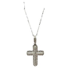 Diamond Cross Pendant Necklace in White Gold – 0.24ctw, 18in, New