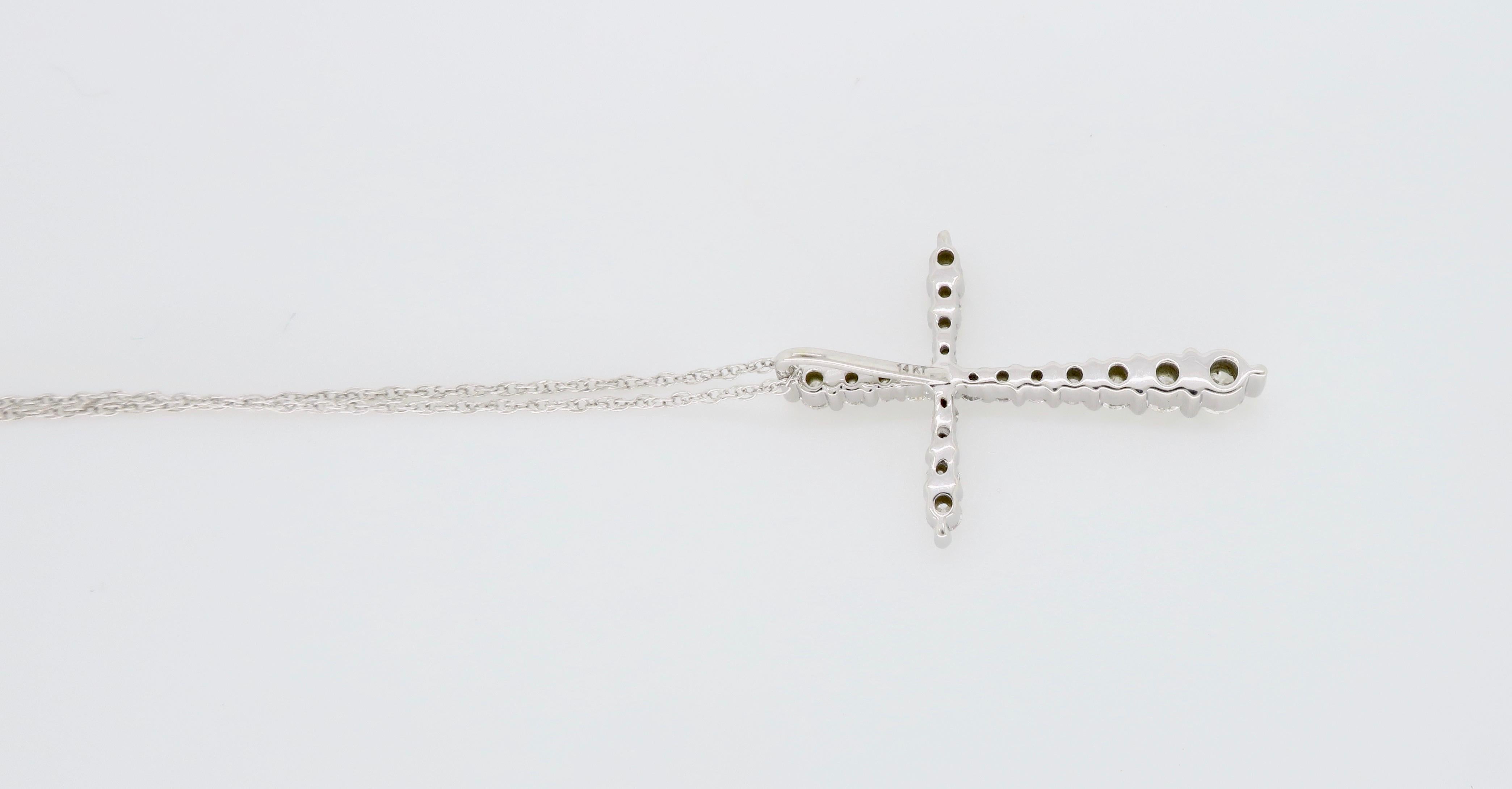 Round Cut Diamond Cross Pendant Necklace in White Gold