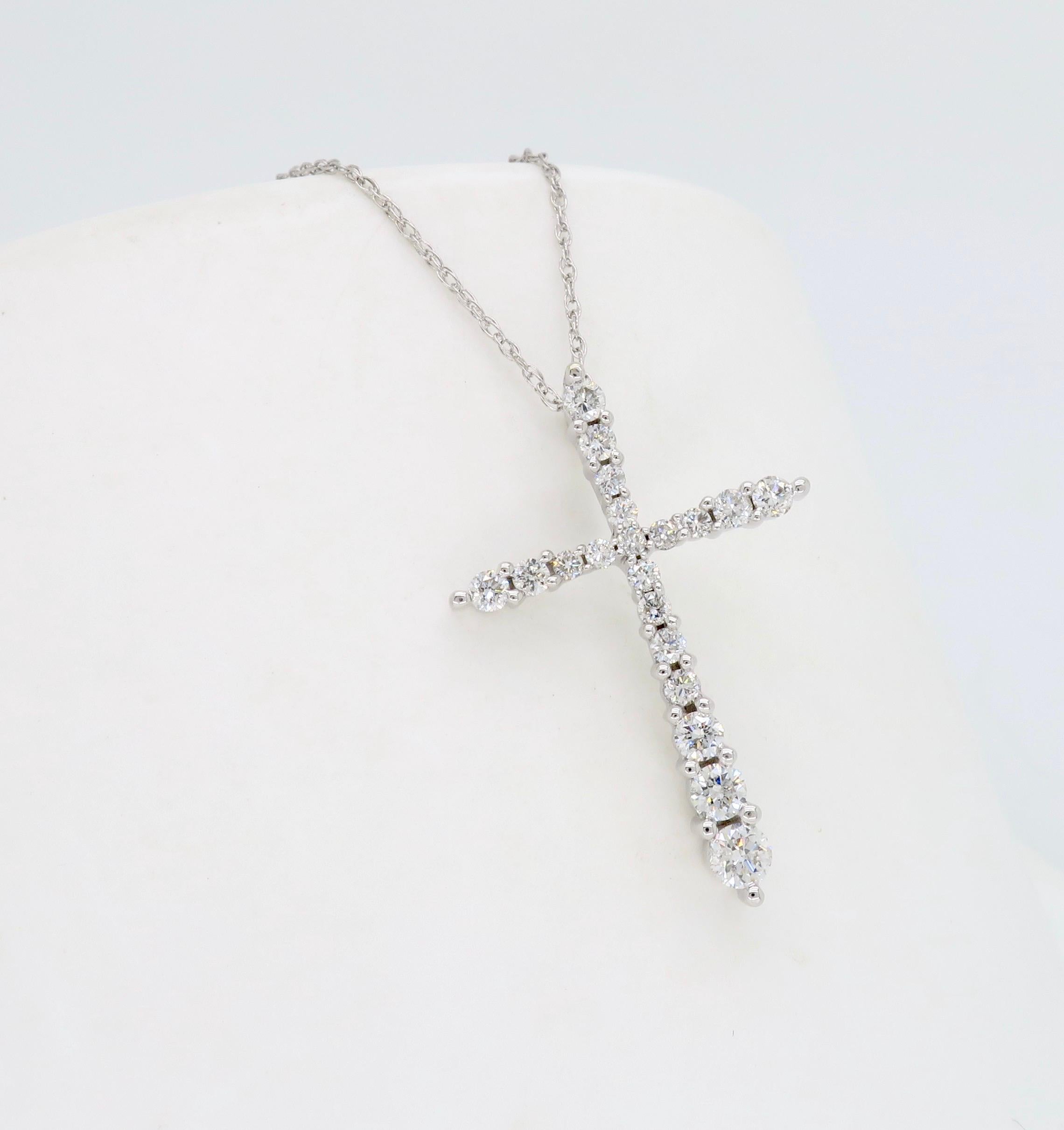 Women's or Men's Diamond Cross Pendant Necklace in White Gold