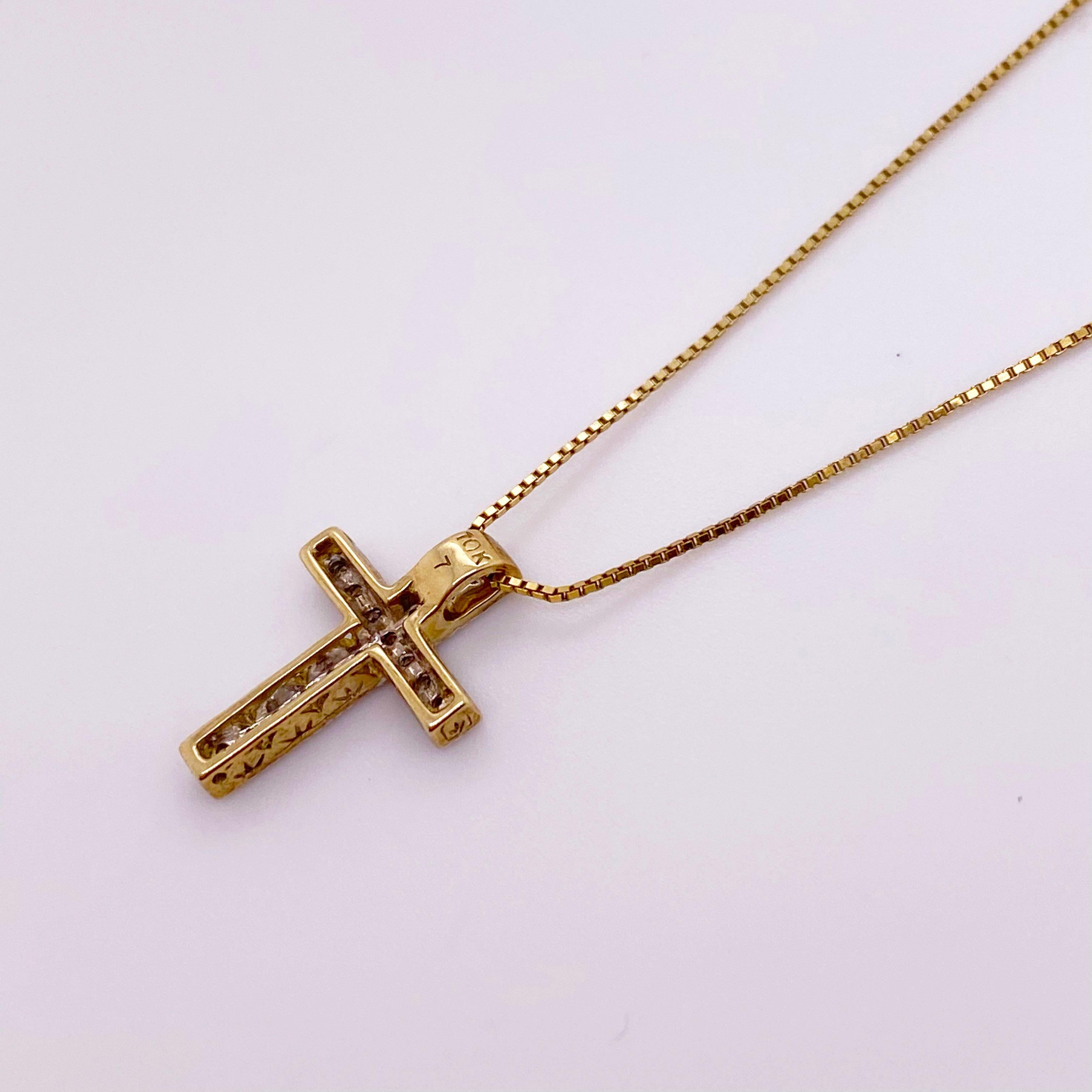 Artisan Diamond Cross Pendant Necklace in Yellow Gold and For Sale