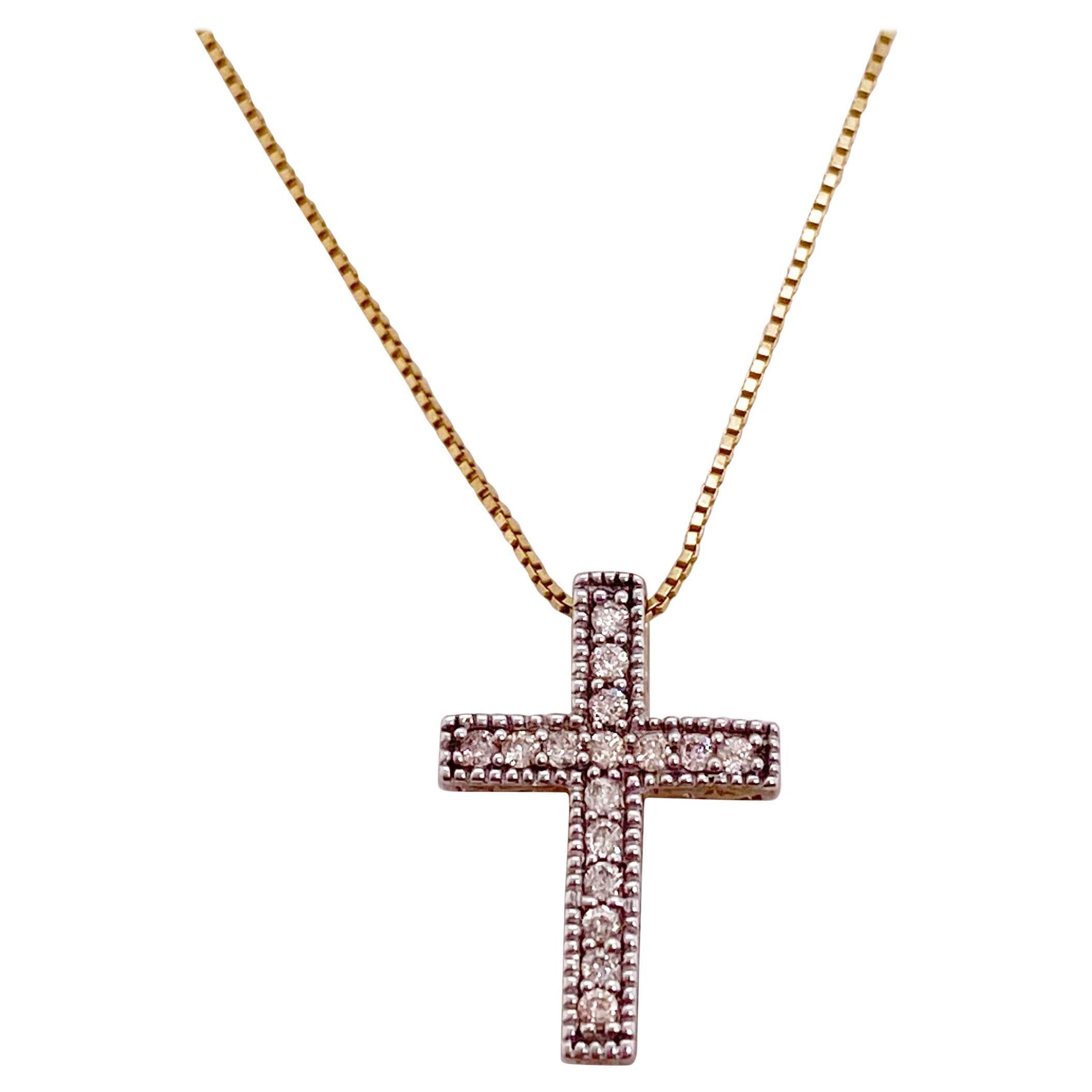 Diamond Cross Pendant Necklace in Yellow Gold and For Sale