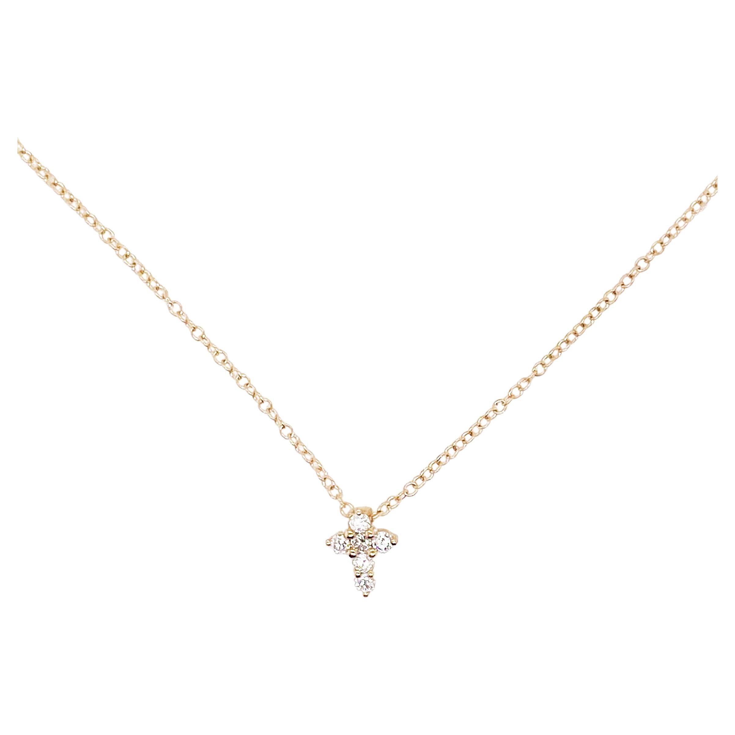 Diamond Cross Necklace, Minimalist Cross w Diamond Pendant, Yellow Gold