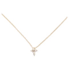 Vintage Petite Diamond Cross 0.11Carats, Minimalist Hidden Bail Necklace 14K Yellow Gold