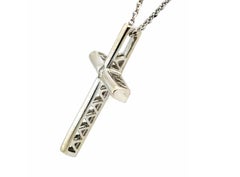 Diamond Cross Pendant Necklace Round Brilliant 14K White Gold Communion