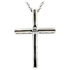 Diamond Cross Pendant Necklace Round Brilliant 14K White Gold Communion