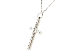 Diamond Cross Pendant Necklace Round Brilliant .75ct 14K White Gold