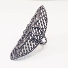 Diamond Cross Ring, Edwardian Style Sterling Silver Black Oxidized Diamond Ring