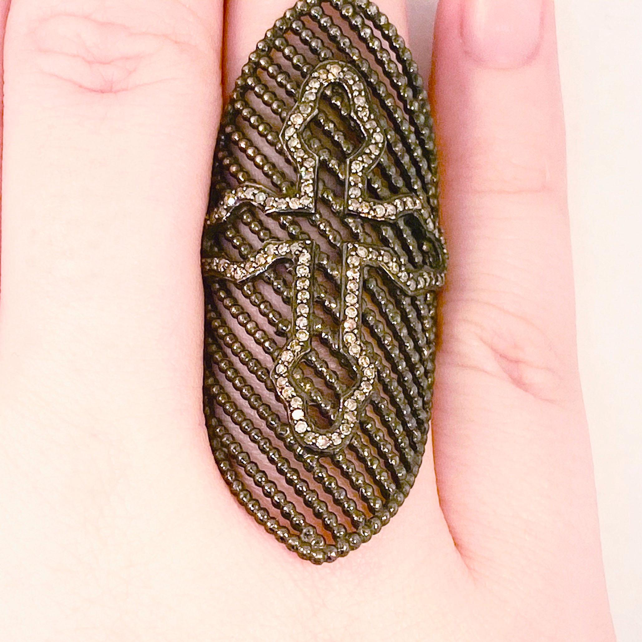 Édouardien Bague en forme de croix en diamant, style édouardien, en argent sterling et diamant noir oxydé en vente