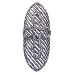 Diamond Cross Ring, Edwardian Style Sterling Silver Black Oxidized Diamond Ring