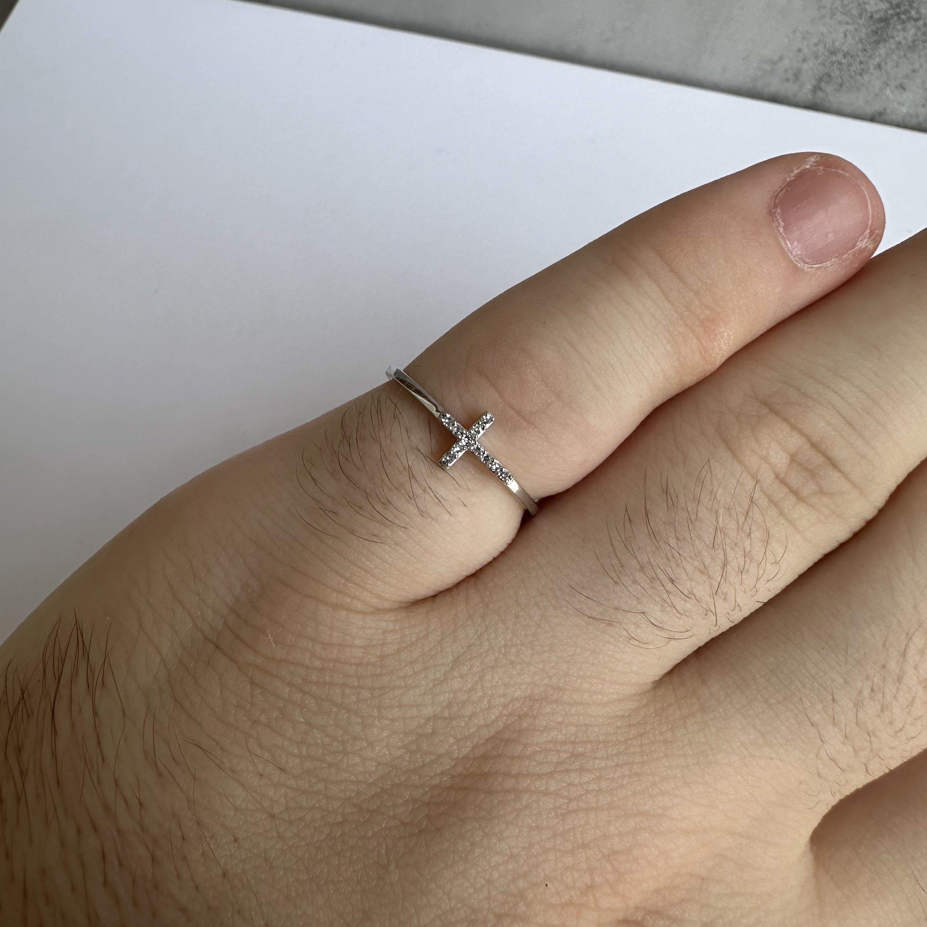 Round Cut Diamond Cross Ring in 14kt White Gold - 0.05ctw GH SI Diamonds, Size 7, New