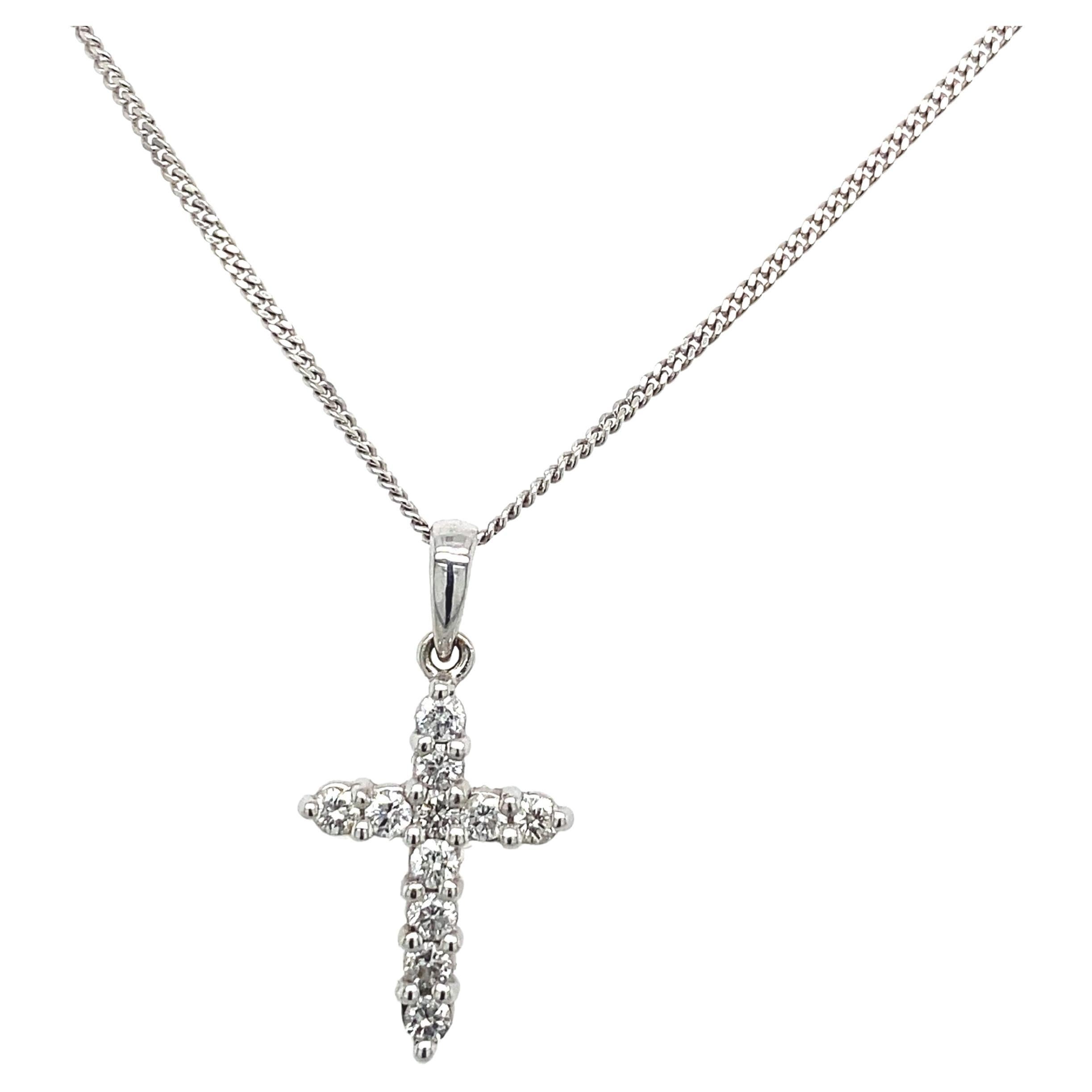 Diamond Cross Set with 10 Round Diamonds 0.20ct on Chain in 18ct White Gold