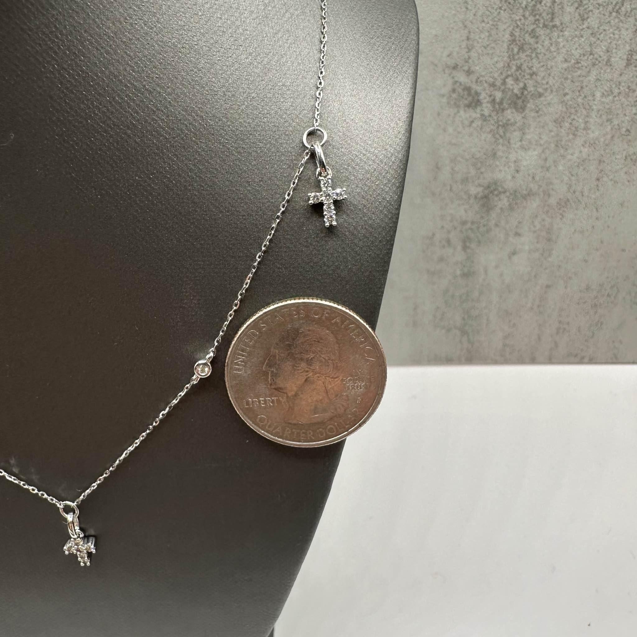 Round Cut Diamond Cross Station Necklace in 10kt White Gold - 0.34ctw GH SI Diamonds, 18