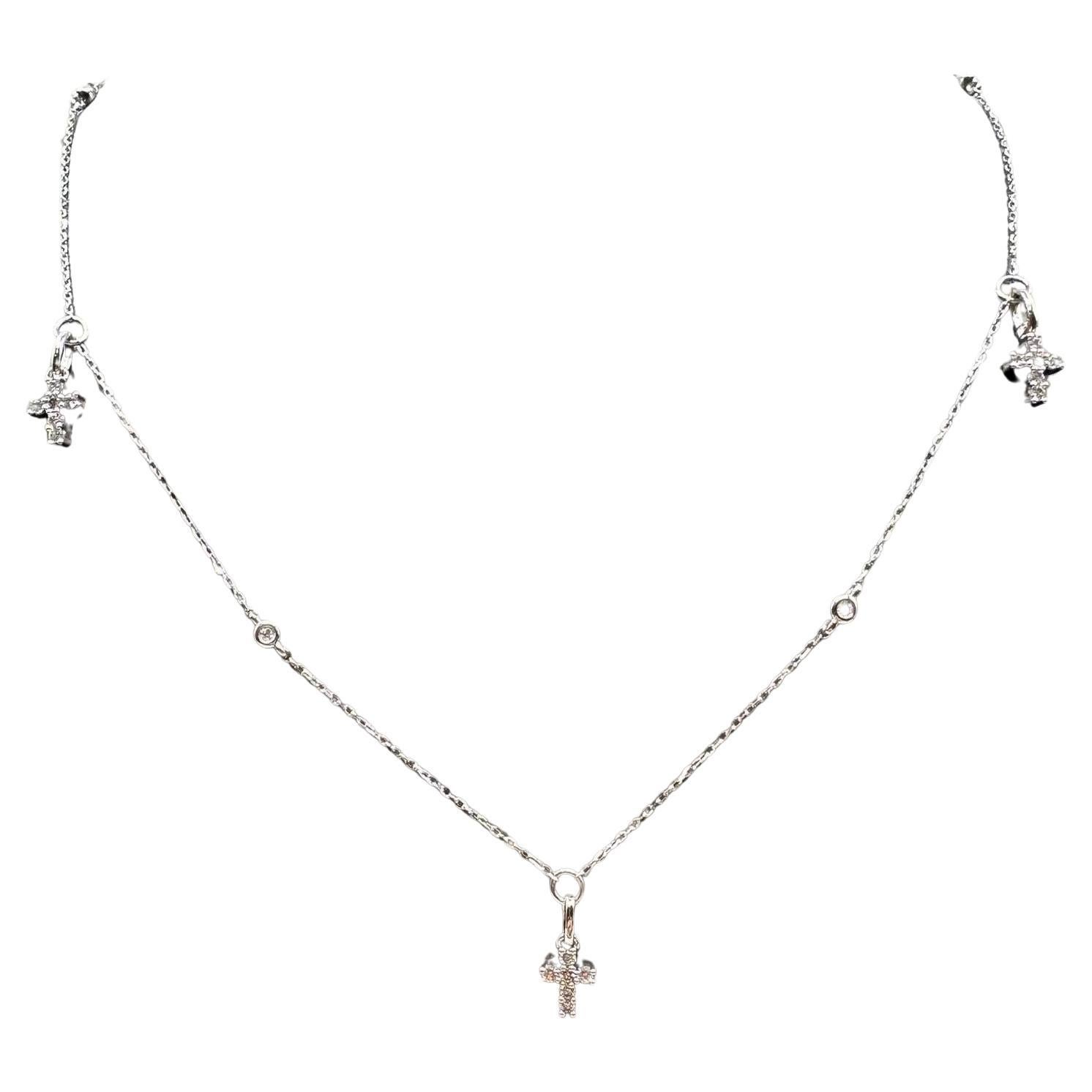 Diamant-Halskette mit Kreuz Station aus 10kt Weißgold - 0,34ctw GH SI Diamanten, 18"