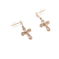 Diamond Cross Stud Earrings in 10k Rose Gold