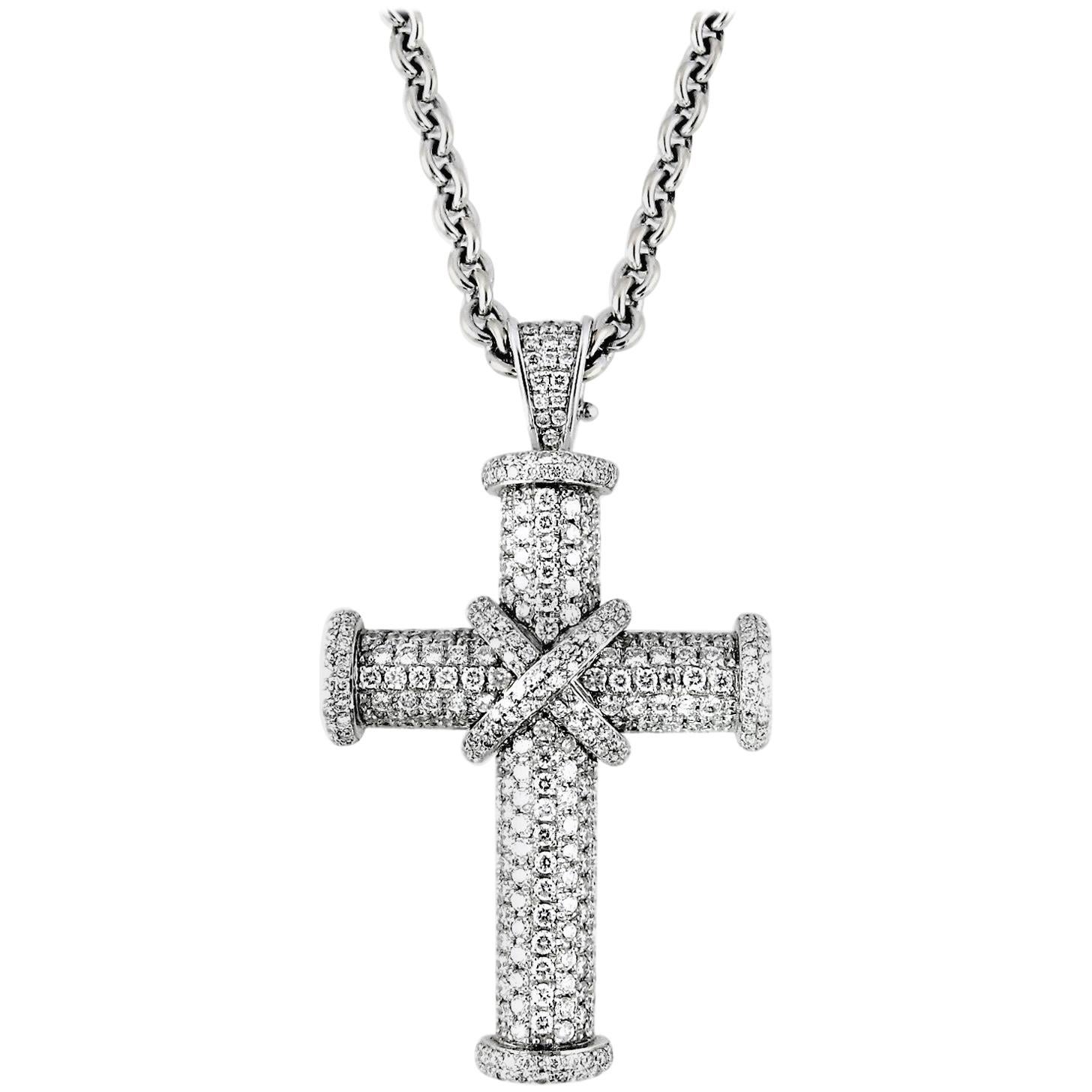 Diamond Cross Theo Fennell Cross on Long Chain Pendant For Sale