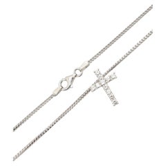 Diamond Cross & Wheat Link Chain Set in 18K White Gold VS 0.40 Carat