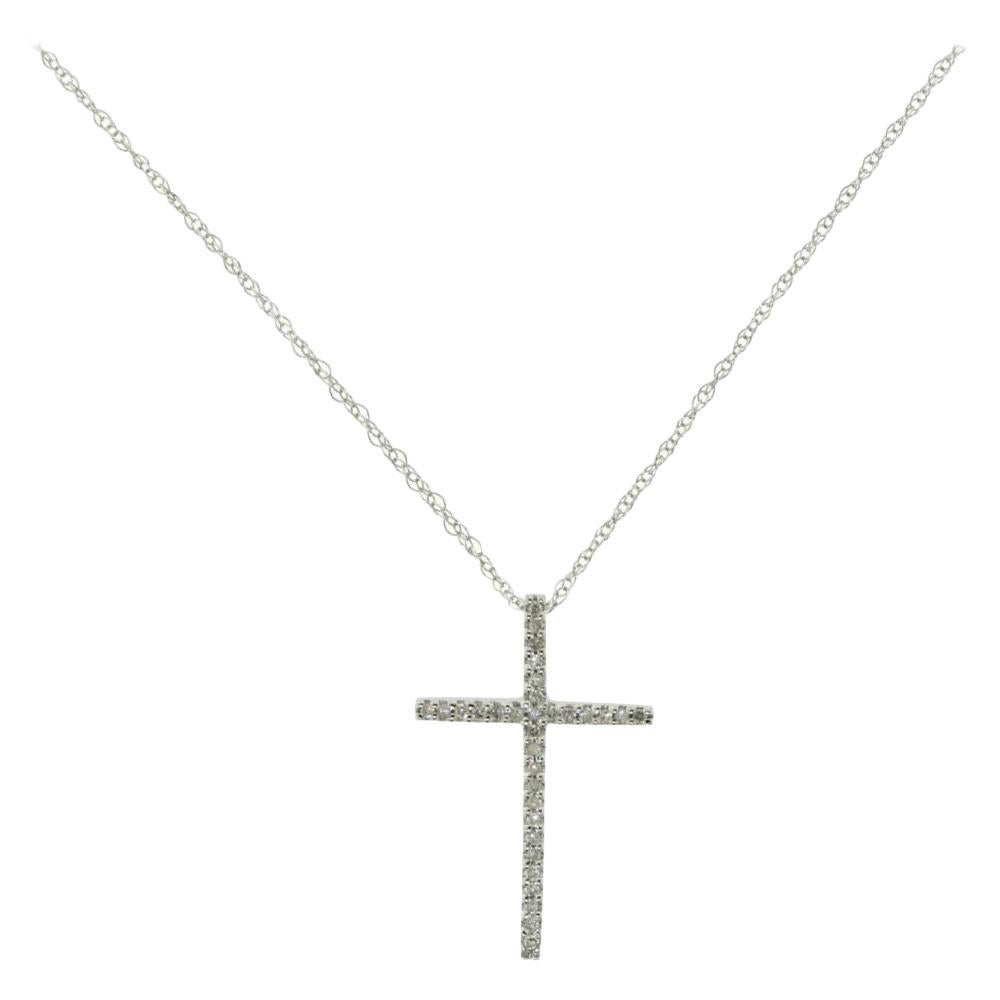 Diamond Cross White Gold Pendant Necklace For Sale