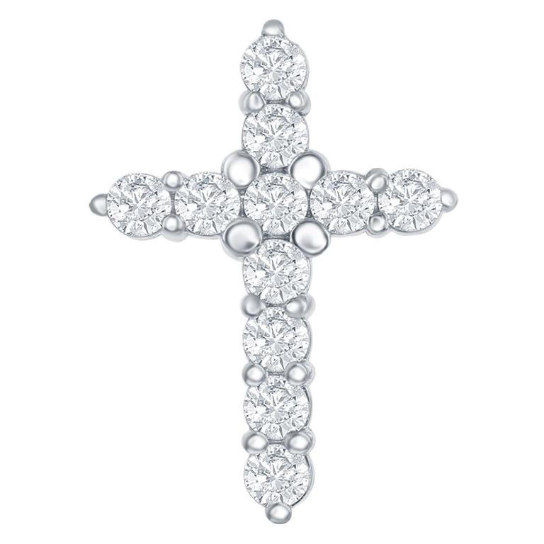 Diamond Cross White Gold Pendant Necklace For Sale