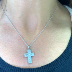Diamond cross with baguette and princess cut diamonds necklace 18k white gold