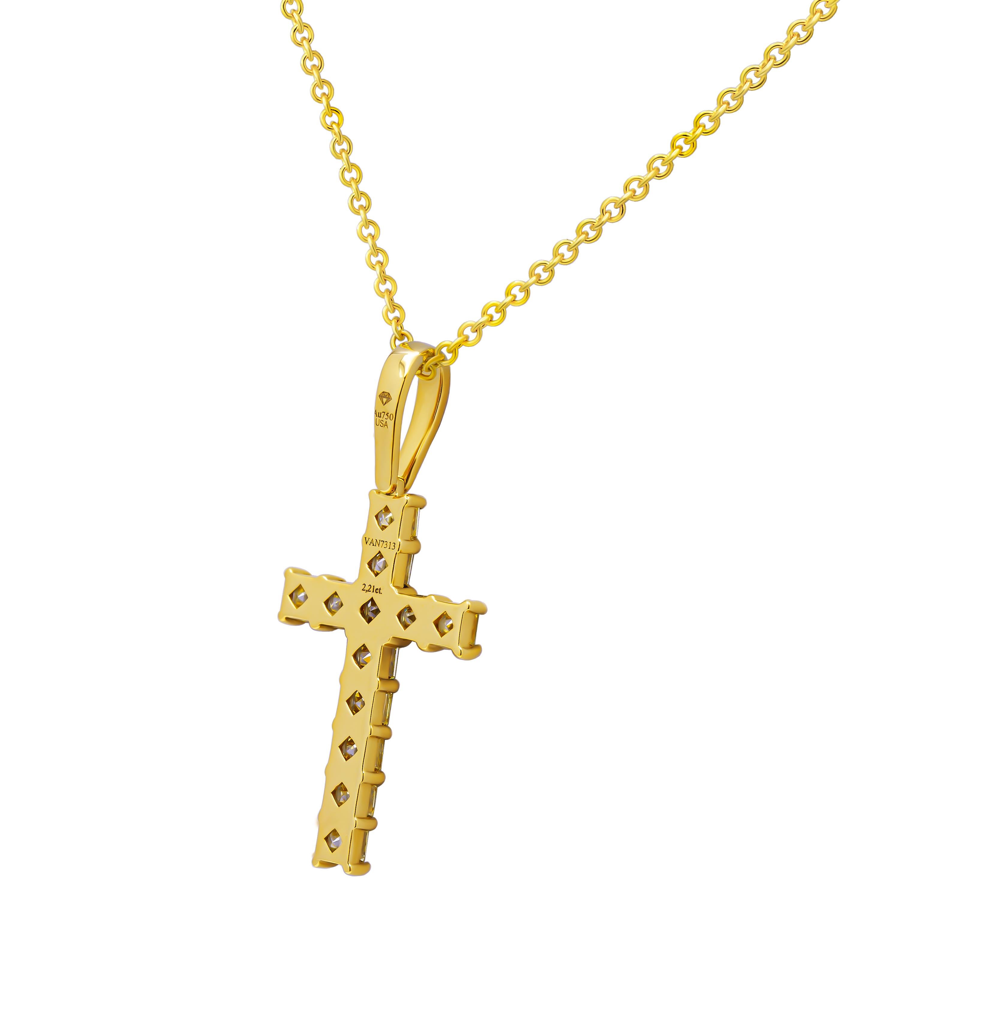 Moderne Croix de diamants jaunes fantaisie taille Asscher en vente