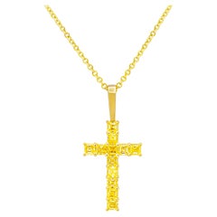 Diamond Cross with Fancy Yellow Asscher Cut Diamonds
